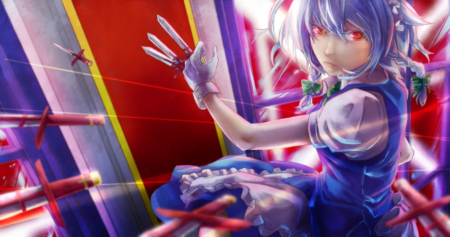 Обои картинки фото аниме, touhou, фон, взгляд, девушка