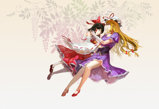 Обои картинки фото аниме, touhou, фон, взгляд, девушки