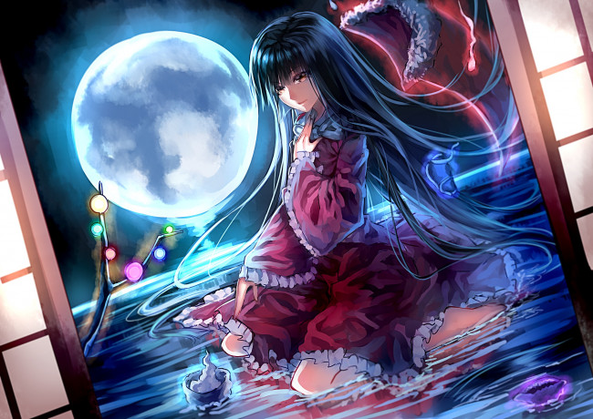 Обои картинки фото аниме, touhou, фон, взгляд, девушка