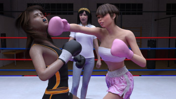 обоя 3д графика, спорт , sport, бокс, ринг, фон, взгляд, девушки