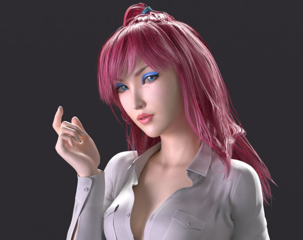 Обои картинки фото 3д графика, портрет , portraits, взгляд, фон, девушка