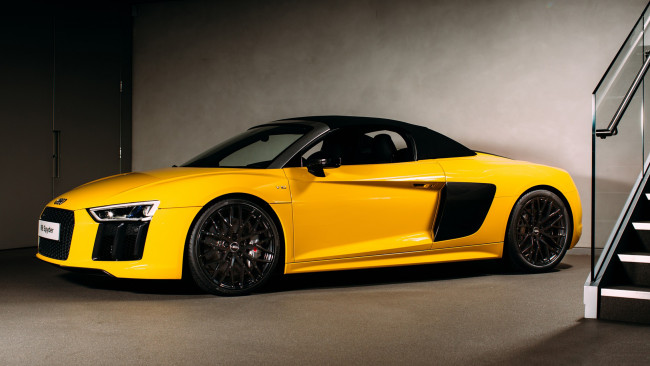 Обои картинки фото audi r8 v10 spyder 2017, автомобили, audi, жёлтый, 2017, r8, spyder, v10