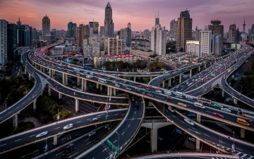 Картинка шанхай китай города шанхай+ азия город трасса дорожные развязки