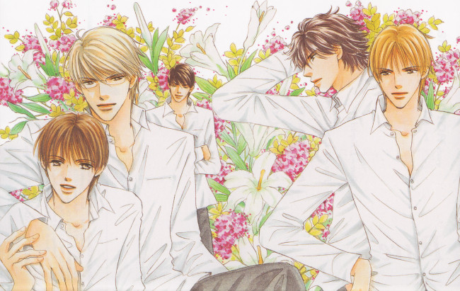 Обои картинки фото аниме, unknown,  другое , цветы, парни