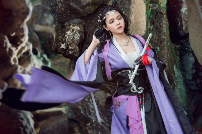 Обои картинки фото разное, cosplay , косплей, солнце, минимализм, Япония, меч, воин, самурай, арт, катана