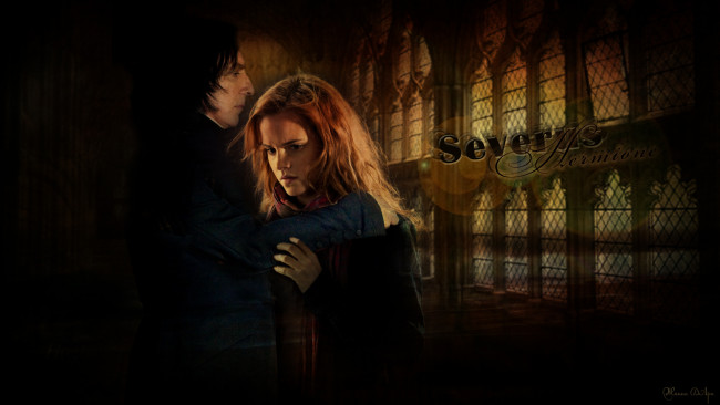 Обои картинки фото кино фильмы, -unknown , другое, окна, профессор, гермиона, грейнджер, северус, снейп