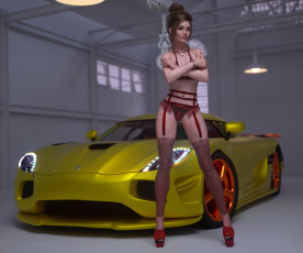 Картинка 3д+графика люди-авто мото+ people-+car+ +moto девушка фон взгляд авто