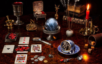Картинка разное -+другое свеча карты книги лупа гадание