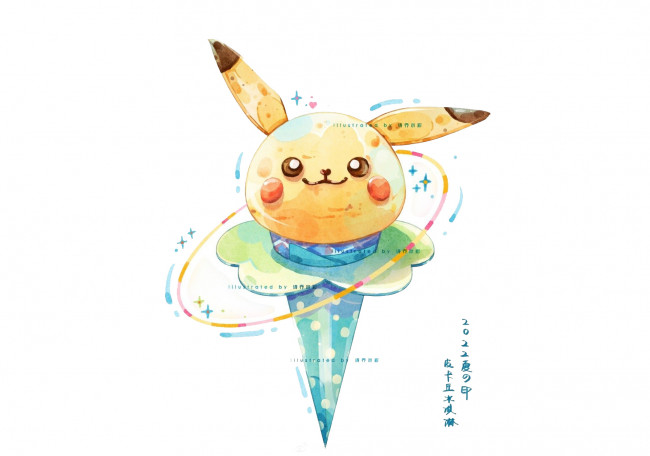 Обои картинки фото рисованное, еда, мороженое, рожок, пикачу