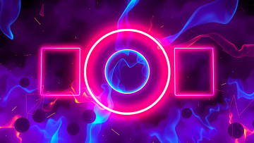 обоя 3д графика, абстракция , abstract, неон, квадраты, кольца, дым