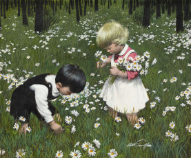 Картинка arthur saron sarnoff рисованные цветы девочка мальчик дети ромашки