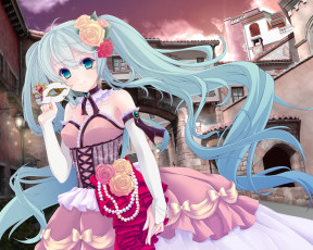 Картинка аниме vocaloid маска платье город девушка hatsune miku
