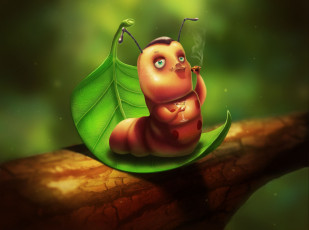 Картинка фэнтези существа мачо лист гусеница сигара