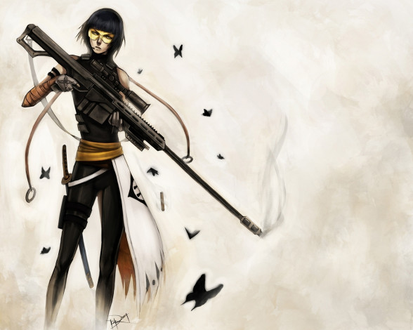 Обои картинки фото аниме, bleach, сойфонг, блич, оружие, бабочки, арт