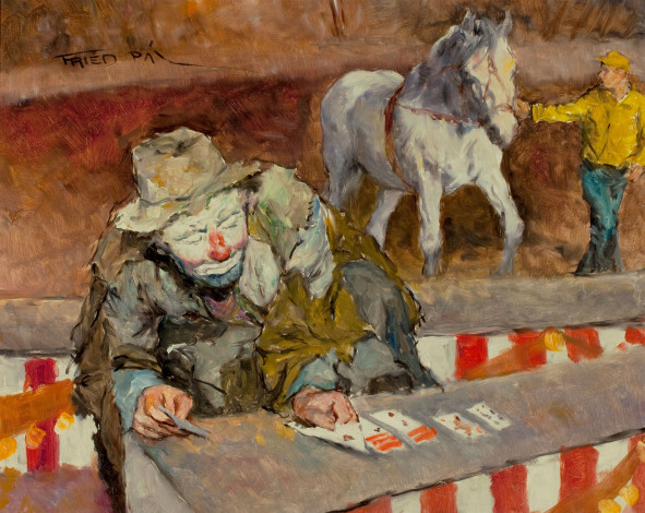 Обои картинки фото pal, fried, рисованные, цирк, клоун, лошадь