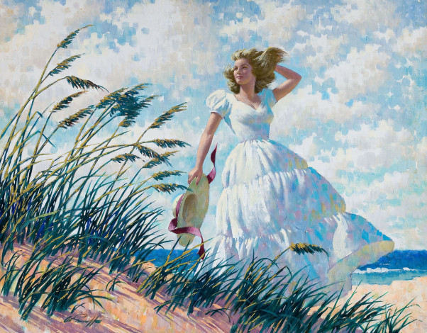 Обои картинки фото arthur, saron, sarnoff, рисованные, девушка, море