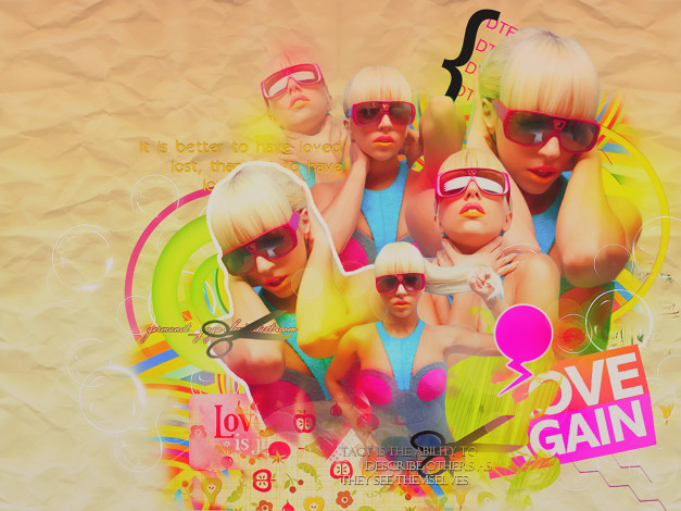 Обои картинки фото lady, gaga, музыка, коллаж, красный, лепестки, большой