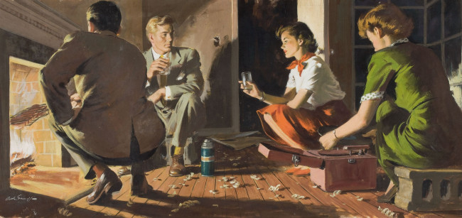 Обои картинки фото arthur, saron, sarnoff, рисованные, камин, женщины, люди, мужчины