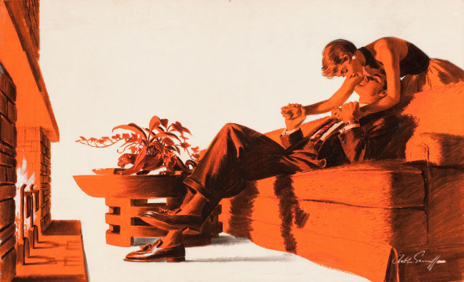 Обои картинки фото arthur, saron, sarnoff, рисованные, камин, мужчина, женщина, ситуация