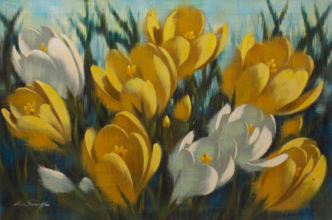 Обои картинки фото arthur, saron, sarnoff, рисованные, цветы, крокусы