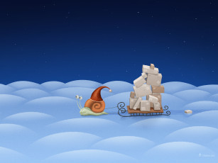 Картинка рисованные vladstudio улитка снег сани