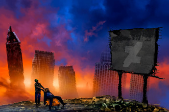 Картинка фэнтези романтика+апокалипсиса дома небоскребы art будущее romantically apocalyptic alexiuss постапокалипсис zee captain