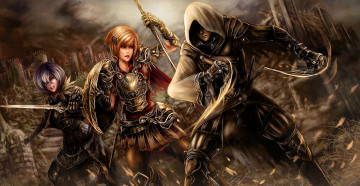 Картинка фэнтези люди доспехи оружие воины девушки