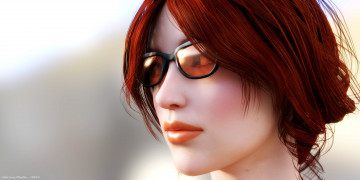 Картинка 3д+графика портрет+ portraits взгляд рыжая очки фон девушка