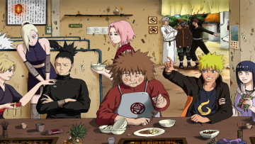 Картинка аниме naruto парни наруто девушки кафе арт