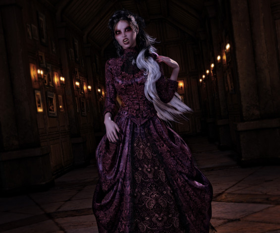 Обои картинки фото 3д графика, существа , creatures, взгляд, девушка, вампир, фон