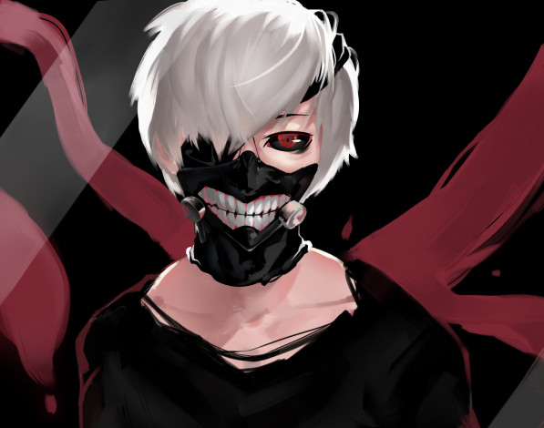 Обои картинки фото аниме, tokyo ghoul, токийский, гуль, канеки, кен, арт