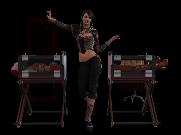 Обои картинки фото 3д графика, люди , people, девушки, фокус, сцена, фон, взгляд