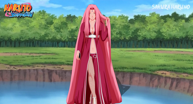 Обои картинки фото аниме, naruto, взгляд, девушка, фон, sakura