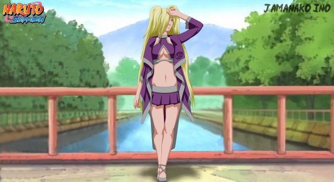 Обои картинки фото аниме, naruto, jamanako, фон, взгляд, девушка, мост