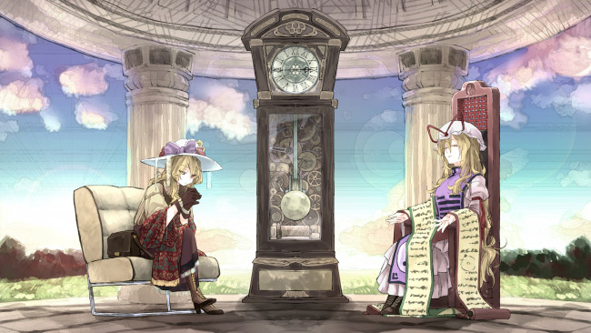 Обои картинки фото аниме, touhou, maribel, han, yakumo, yukari, арт, девушки, katabiratobari