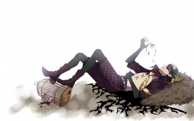 Обои картинки фото аниме, ao no exorcist, арт, демон, фон, синий, экзорцист