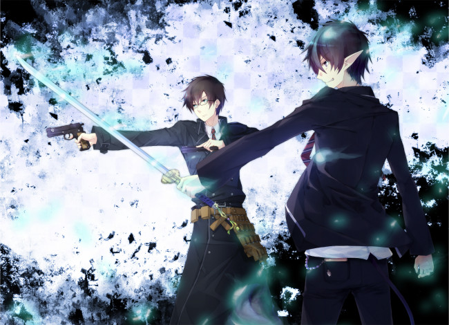 Обои картинки фото аниме, ao no exorcist, юкио, рин, синий, экзорцист, арт