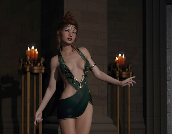 Обои картинки фото 3д графика, фантазия , fantasy, фон, девушка, взгляд