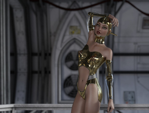 Обои картинки фото 3д графика, фантазия , fantasy, фон, взгляд, девушка