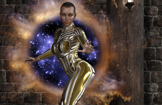 Обои картинки фото 3д графика, фантазия , fantasy, фон, взгляд, девушка