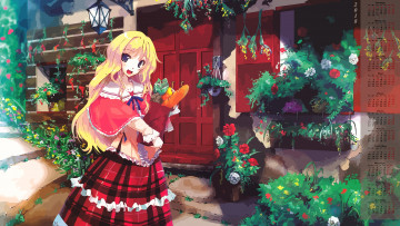 Картинка календари аниме 2018 девушка дверь продукты цветы взгляд