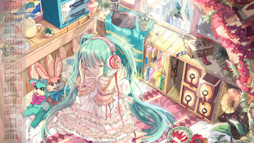 Картинка календари аниме мебель игрушки кошка 2018 девочка наушники