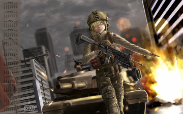 Картинка календари аниме танк орудие взгляд девушка 2018 взрыв