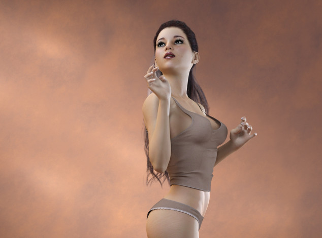 Обои картинки фото 3д графика, люди , people, грудь, фон, взгляд, девушка