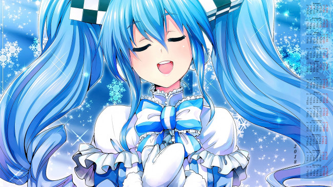 Обои картинки фото календари, аниме, девушка, 2018, снежинка