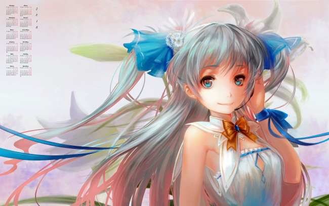 Обои картинки фото календари, аниме, взгляд, девушка, 2018
