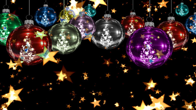 Обои картинки фото праздничные, 3д графика , новый год, звезды, шары