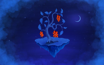 Картинка рисованное vladstudio дерево подарки месяц остров