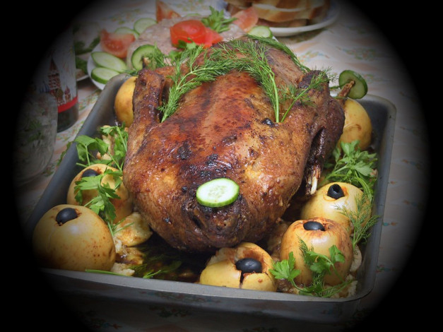Обои картинки фото wialex, гусь, яблоках, еда, мясные, блюда
