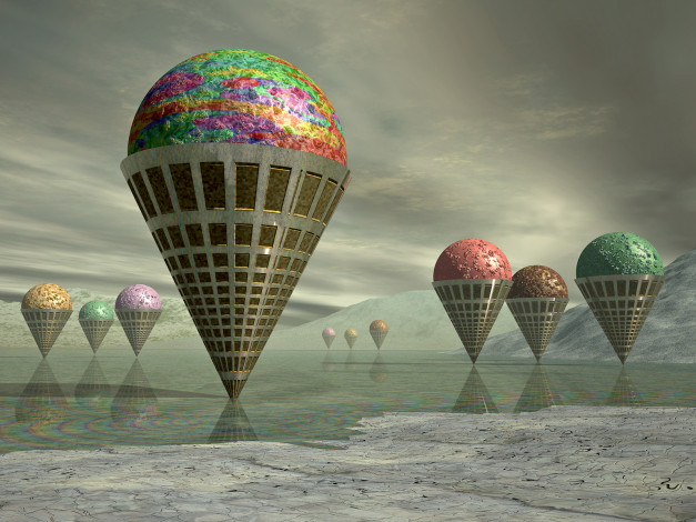 Обои картинки фото 3д, графика, modeling, моделирование, горы, вода